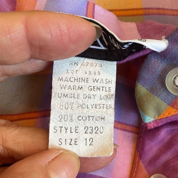 Vtg 70s Lucky Winner plaid smock blouse - Picture 8 of 8
